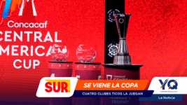 Red backdrop with CONCACAF Central American Cup text and a silver trophy on a podium, suggesting a trophy presentation event.