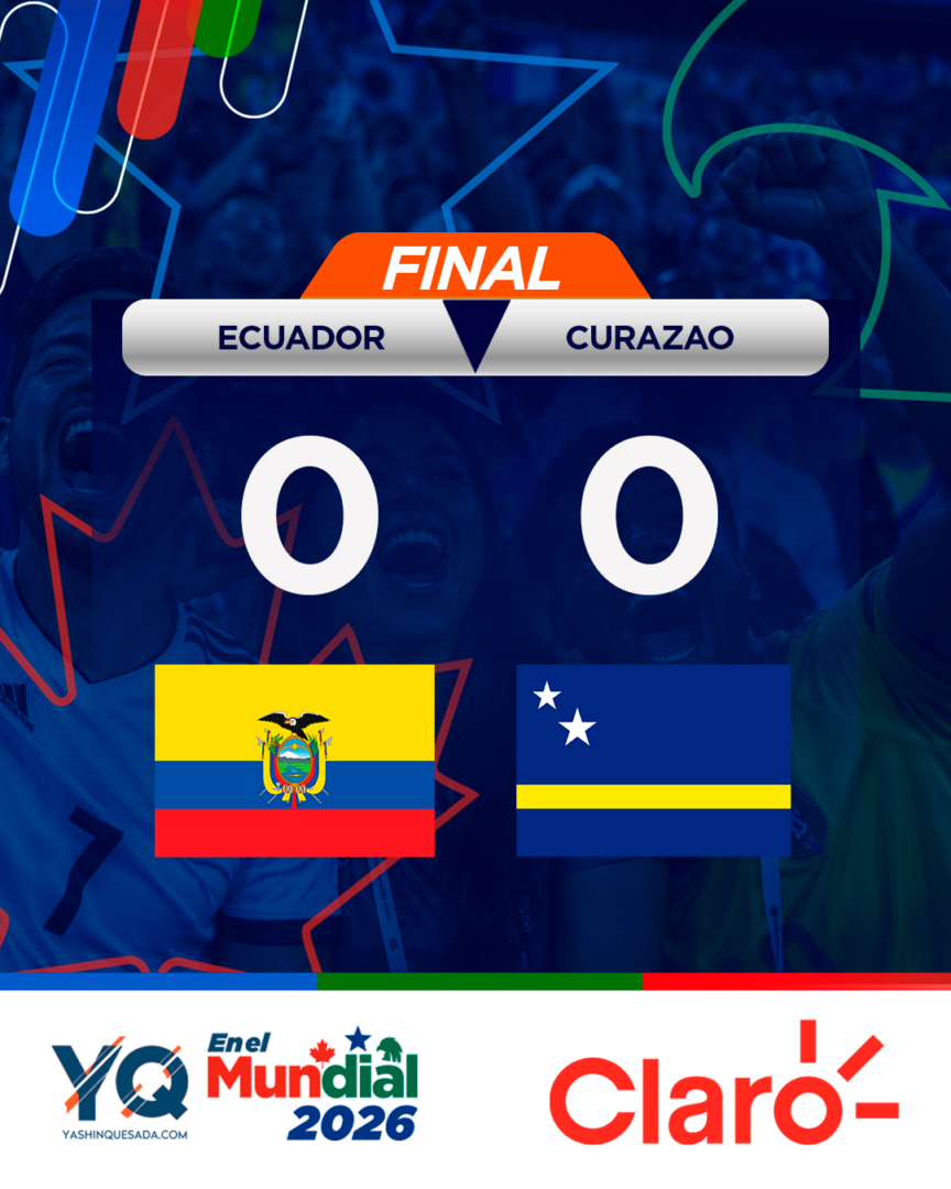 Final: Ecuador vs Curaçao with a 0–0 score; flags below and sponsor logos at the bottom.