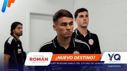 Three men in black polo shirts stand in a hallway, serious expressions, with colorful graphic overlay at top-left and orange news banner across bottom.