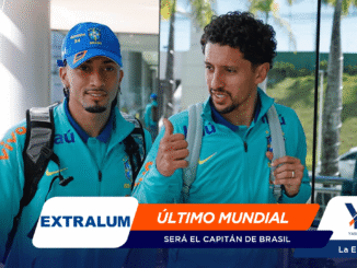 Two Brazil national football team players in turquoise jackets with backpacks arrive at a venue, with a bold, colorful news banner overlaid across the bottom edge.