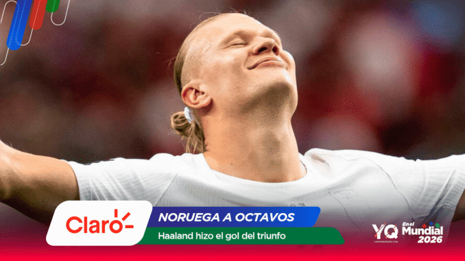 Soccer player celebrating with arms outstretched and head tilted back, overlapping colorful banner graphics at the bottom indicating a match highlight.