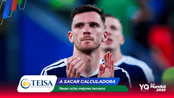 Athlete in blue jersey clapping on a field, with colorful sponsor banner featuring TEISA and Mundial 2026 at the bottom.