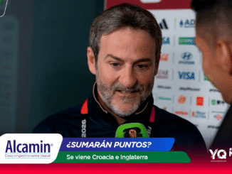 Man with gray beard being interviewed at a press area, with sponsor banners and a green microphone in the foreground.