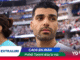 Close-up of a man with dark hair at a crowded stadium, with bold sports graphics and the headline CAOS EN IRÁN in the foreground.