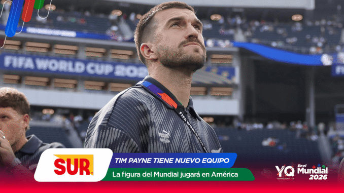 Close-up of a male athlete looking upward in a stadium during a FIFA World Cup 2026 promo, with colorful overlay graphics and sponsor logos in the foreground