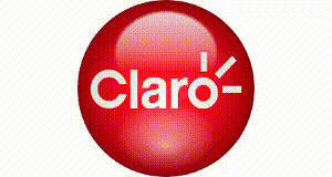 Claro logo: white text on a red circular badge with a small starburst accent on the right side of the name.