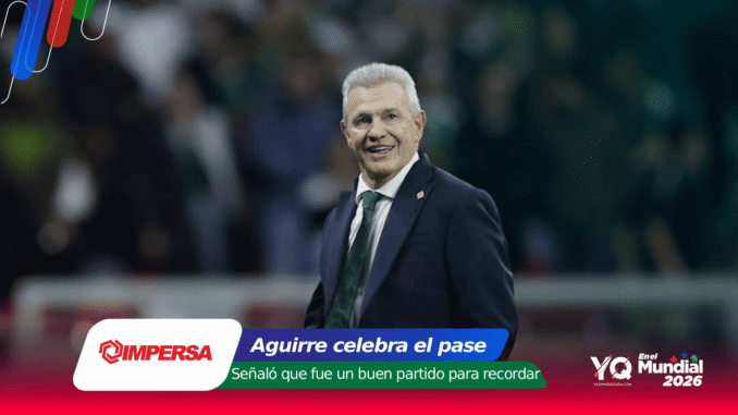 Smiling man in a dark suit and green tie on a blurred stadium background, with colorful top-left graphics and a lower red-green banner.