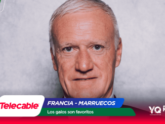 Portrait of a man on a promotional banner with Telecable logo and France–Morocco match text.