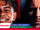 Split-screen close-up of two football players: a smiling young Lamine Yamal with braces on the left and a serious Lionel Messi on the right; banner below reads Telecable, LLEGÓ LA FINALISIMA, Lamine Yamal vs Lionel Messi, with World Cup 2026 branding.