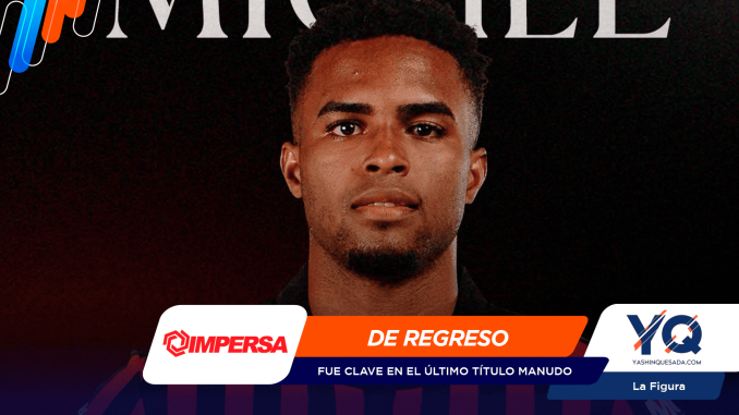 Portrait of a man against a dark gradient background on a comeback banner, with orange 'DE REGRESO' text and sponsor logos at the bottom edge.