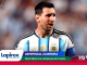 Lionel Messi in Argentina jersey on a blurred stadium background with sponsor banners reading 'Semifinal Durísima'.
