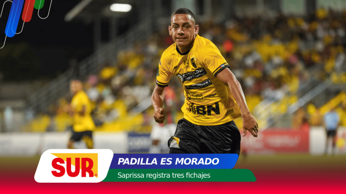 Athlete in a yellow jersey runs on a stadium pitch as a crowded match scene unfolds, with colorful graphic overlays and a SUR logo banner in the foreground.