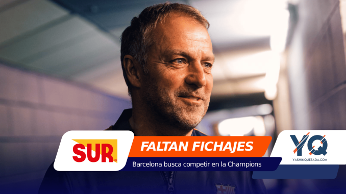 Portrait of a man in a navy jacket smiling, with an orange banner reading 'FALTAN FICHAJES' and sponsor logos overlaying the bottom edge.