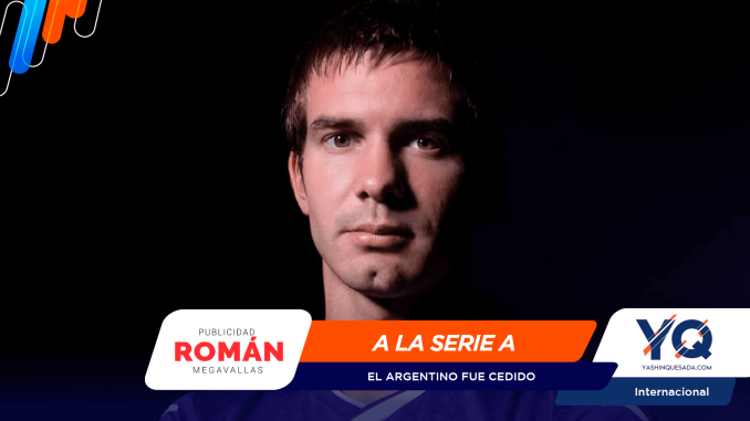 Close-up of a man's face against a dark background with an orange banner across the bottom reading 'A LA SERIE A' and sponsor logos nearby.