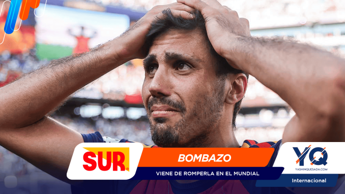 Close-up of a worried man at a sports stadium, hands on his head, with colorful sponsor graphics overlaid in the foreground.